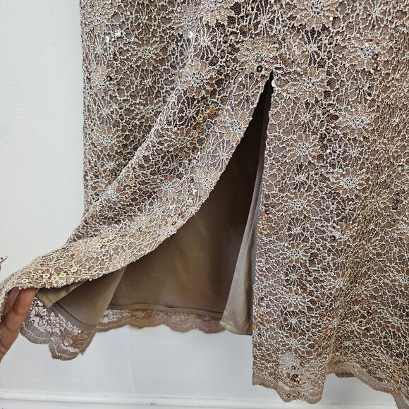 R&M Richards Sequined Lace Sheath‎ Midi Dress 14 Beige Mocha Mother Of The Bride - Picture 11 of 13